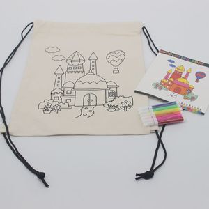 Children DIY Painting Your Own Colouring Cotton <strong>Canvas</strong> <strong>Back</strong> <strong>Pack</strong> Bag Drawstring Bag - Product Image 4