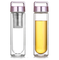 Infuseur à thé à bulles 400ml, bouteille d'eau en verre à Double paroi avec couvercle doré, gourde pour infusion