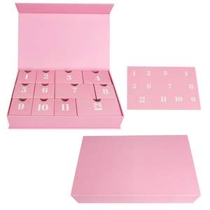Caja de Regalo de Calendario de <span class=keywords><strong>Adviento</strong></span> Rosa de 12 Compartimentos con Etiquetas Numeradas para Cuenta Regresiva Navideña, Cosméticos, Dulces, Empaque de Primera Calidad - Product Image 1