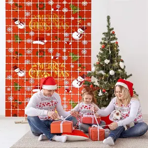 Square Christmas Rain Silk Door Decorations Party Tinsel Backdrop Metallic Red Foil Fringe Curtains Streamer Backdrop