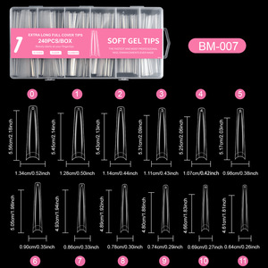 Nuevo Set de 240 Uñas Postizas Extra Largas Tipo Pipa de Agua, Placas de Uñas Francesas Cuadradas y Almendradas, Transparentes de ABS, con Pegamento para Uñas - Product Image 3