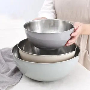 Customizable 3pcs Nesting Colored Basin with Spouts Salad Vegetable Dough Cake Baking Stainless Steel Mixing Bowl Set