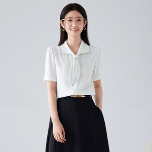 Women's Short Sleeve Shirt Solid Color Polyester Workwear Simple Professional Commuting Blouse - Product Image 2