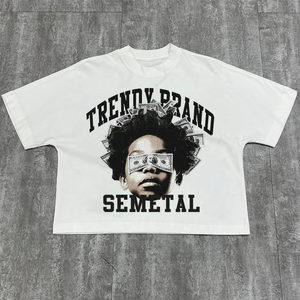 T-shirt décontracté streetwear de haute qualité, imprimé sur mesure avec logo, coupe oversize, en coton épais, style court et carré - Product Image 3