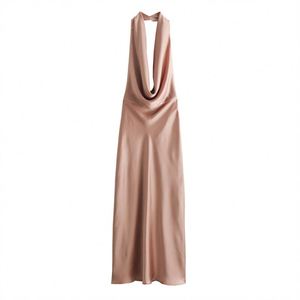 Nueva Ropa de Verano para Mujer, Estilo Europeo Americano, Textura Satinada, Sexy, Espalda Descubierta, Cuello Halter, Cintura Imperio - Product Image 5
