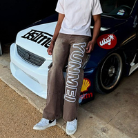 Jeans personnalisés OEM Streetwear avec logo lettres imprimées en relief, délavés à l'acide, vintage, coupe ample, en denim épais pour hommes