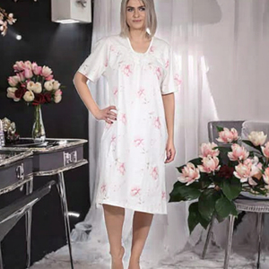 <span class=keywords><strong>Camicia</strong></span> <span class=keywords><strong>da</strong></span> <span class=keywords><strong>Notte</strong></span> di Lusso per Donna, Traspirante, Lunghezza al Ginocchio, <span class=keywords><strong>Manica</strong></span> <span class=keywords><strong>Corta</strong></span>, Collo <span class=keywords><strong>con</strong></span> <span class=keywords><strong>Bottoni</strong></span>, Design Floreale - Product Image 3