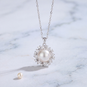 Luxury Halo Marquise CZ Natural Freshwater Pearl Pendant Necklace <b>Silver</b> Plated Copper Jewelry Sunflower <b>Choker</b> Women Bridal - Product Image 4