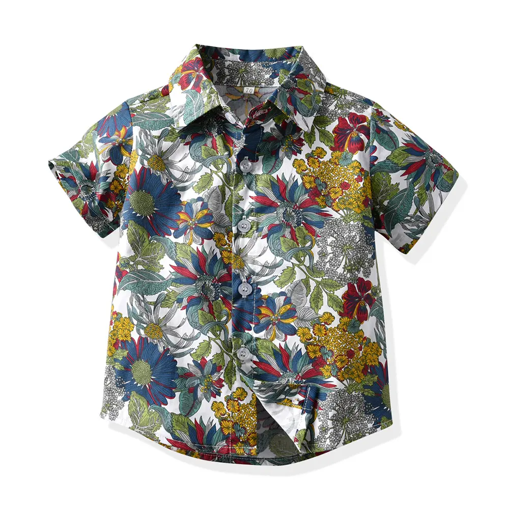 Full Colorful Flower Floral Printing Short Sleeve Summer Casual Turn Down Collar Designer Kids Printed Shirts