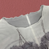 T-shirt lengan panjang jala transparan Logo kustom kaus atasan jaring Fitting ramping cetak Allover untuk wanita