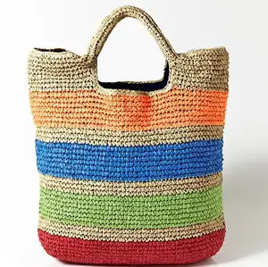 2024 High Quality Reusable Large Capacity New Paper Women Outdoor Beach Travel Portable Straw Woven Summer Handmade Knitted Bag