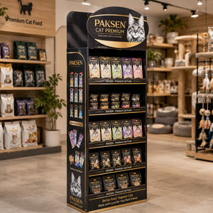Étagère de présentation en carton ondulé à plusieurs niveaux pour aliments et friandises pour chats, impression HD, charge lourde pour les zones animalières des supermarchés - Product Image 1