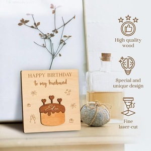 Décorations de fête d'anniversaire en bois, cartes de vœux en bois, enveloppes en bois, copeaux en bois « joyeux anniversaire », créations artisanales en carton massif - Product Image 5