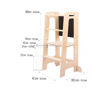 หอคอยครัวไม้ปรับระดับได้สำหรับเด็กแบบมอนเตสซอรี่ พร้อมกระดานดำ - Product Image 2