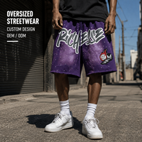 Shorts sportifs pour hommes en toile délavée à l'acide, taille mi-haute, écologiques, avec appliqué brodé à bords effilochés et logos, taille élastique