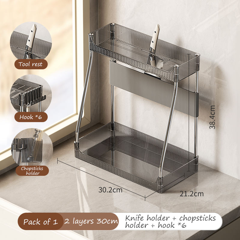 Grey 2 layers 30cm+Knife holder+6*hook+chopsticks holder