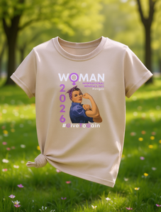 Elegante T-Shirt da Donna con Collo Tondo, Stile Vintage, Stampa per la Giornata Internazionale della Donna 2028, Manica Corta, Vestibilità Regolare, Tessuto Jersey - Product Image 2