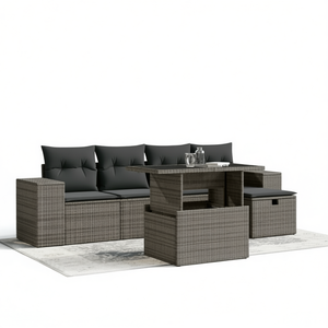 Conjunto de Sofás de Ratán para Patio, Muebles de Jardín de Diseño Contemporáneo para 4 Personas, Color Gris - Product Image 1