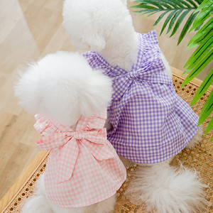 Pet <b>Skirt</b> Princess Cut <b>Checkered</b> Bowknot Summer Dress For Cats Dogs Small Puppies Breathable Light Weight Apparel - Product Image 3