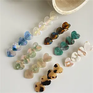 HC122D Custom Spring Fashion Colorful Marble Pattern Acetate Hair Clips For Women Hot Selling Cute Heart Shape Metal Hairpins