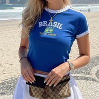 Collection Été 2026 : Vêtements de sport pour femmes à manches courtes, style régulier, avec broderie de lettres brésiliennes, vente en gros, style urbain tendance INS