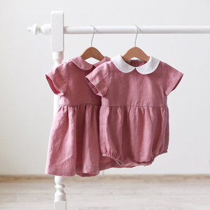 Biancheria di Vendita calda di Colore Rosa Vestiti Del Bambino Delle Ragazze Vestiti Casuali di Estate del Collare Del Peter Pan Vestiti di Lino - Product Image 3