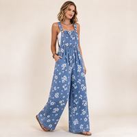 Salopette en jean sans manches à motif floral, longueur cheville, style boutique pour les promenades matinales