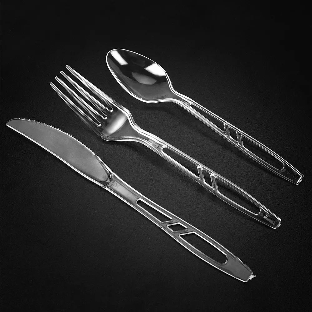 Hot sale disposable cutlery flatware sets plastic spoons forks and knives napkin PS plastic cutlery