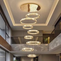 BGST grand luxe cristal LED cercle lustre nouveau Design verre pendentif lumière anneaux pour intérieur Villa escalier décor