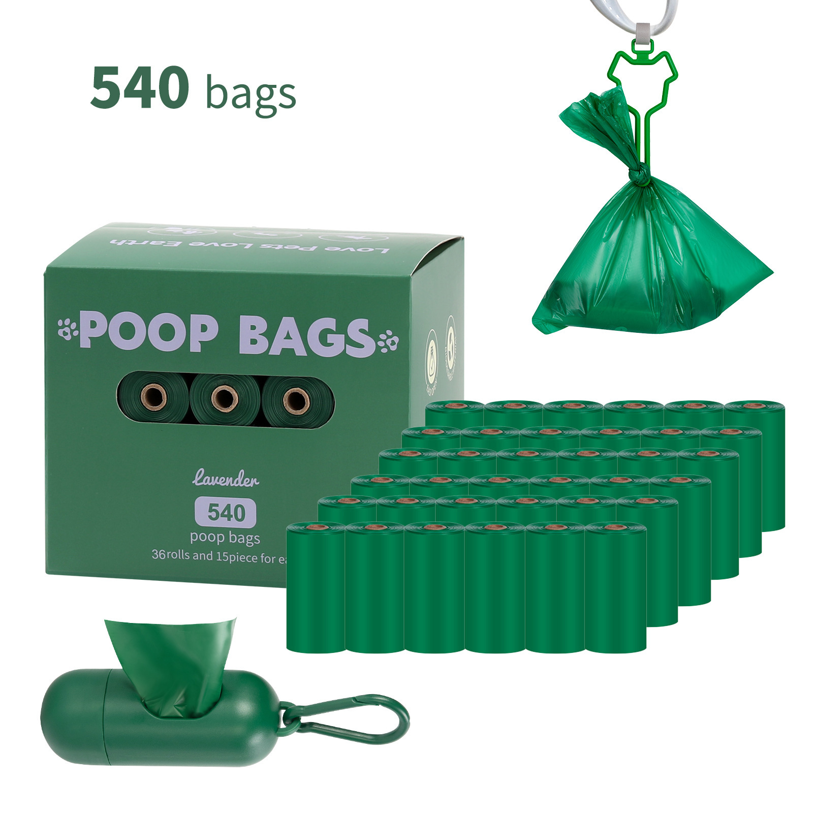 Boîte de 36 rouleaux verts + Distributeur + Clips