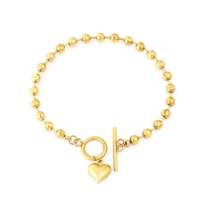 Pulsera de Cadena de Bolitas de Acero Inoxidable Chapada en Oro de 18K Resistente al Agua con Cierre OT, Joyería de Moda con Corazón, Pulsera con Cierre OT - Product Image 1
