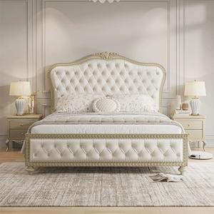 Франция, набор мебели для спальни, каркас размера «King-Size», бежевая французская мягкая кровать, современная простая большая удобная двуспальная кровать с мягкой обивкой - Product Image 1
