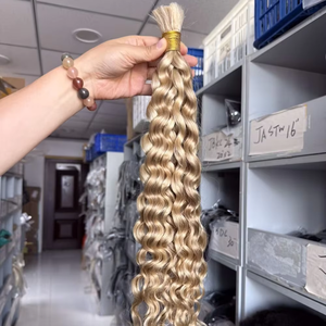# Extensions de cheveux brésiliens Remy blond miel 12/613, double trame, pour tresses bohèmes, ondulations naturelles, en vrac - Product Image 5