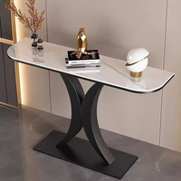 Table console moderne de luxe en acier carbone avec plateau en marbre pour salon étroit et entrée