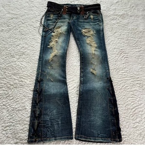 Jeans AIPA sur mesure, denim extensible, coupe ajustée, jeans évasés noirs faits à la main, pour hommes - Product Image 1