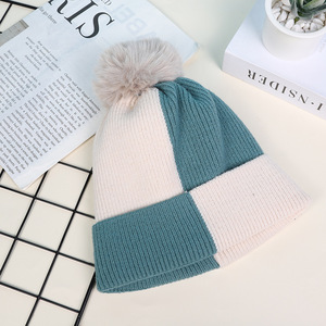 Mode femmes filles mode <span class=keywords><strong>deux</strong></span> tons couleur épais chaud tricoté chapeau hiver polaire intérieur Pom Pom bonnets - Product Image 4