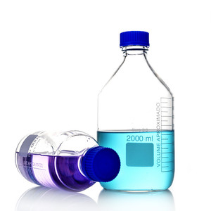 Haiju garrafa de armazenamento borosilicate, garrafa de vidro transparente/marrom, tampa azul/laranja de parafuso, laboratório - Product Image 4