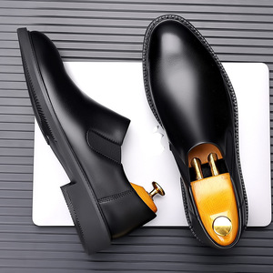 Bottes Chelsea pour hommes en cuir véritable, bout rond, à enfiler, hauteur cheville, semelle extérieure en caoutchouc, style automne, confortables pour la conduite - Product Image 1