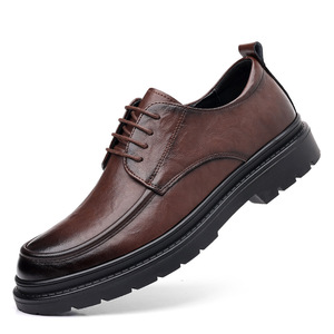 Chaussures habillées en cuir pour hommes, style Oxford, bout rond, à lacets, semelle souple en caoutchouc, couleur unie marron, idéales pour le bureau et les occasions professionnelles en automne - Product Image 5