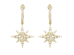 18K <b>Gold</b> Multi-Tone Star Design Pave Diamond <b>Dangle</b> <b>Earrings</b> Luxury Jewelry Hypoallergenic Women Accessory - Product Image 5