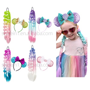 عصابة رأس على شكل أذن أرنب مع زهور ونجم البحر وحورية البحر للتنكر، عصابة شعر بفيونكات لامعة وأذني فأر للنساء والفتيات - Product Image 6