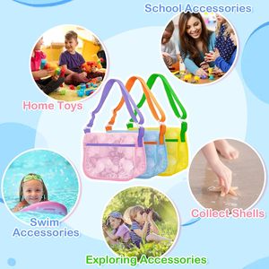 Borse a rete per la raccolta di conchiglie con tracolla regolabile e chiusura a cerniera per bambini, ideali per la spiaggia - Product Image 5