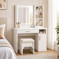 Miroir blanc professionnel moderne avec 3 modes d'éclairage, table de maquillage, table de toilette, panneau avec cadre en aluminium, chambre à coucher, salon