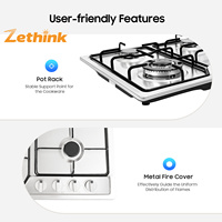 Cuisinière à gaz en acier inoxydable ZT-065-01, 4 brûleurs, avec allumage électrique et système de sécurité anti-extinction de flamme, pour usage domestique