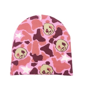 Çevre dostu özel baskı jakarlı manşet hımbıl Baggy Beanie Gorras akrilik Casquette Toques kafatası örgü şapkalar - Product Image 4