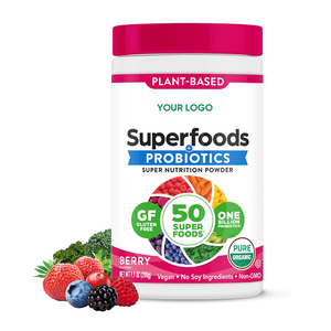 ODMカスタマイズ有機スーパーフードプロバイオティクス粉末乳製品フリービーガンプロテインサプリメント天然ベリーフレーバー酸化防止剤大人用 - Product Image 1