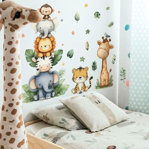 Autocollants muraux écologiques en PVC, petits animaux de dessin animé, feuilles de plantes vertes, décoration de la maison, autocollants adhésifs, vente en gros - Product Image 4