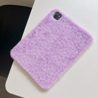Casing iPad Lucu Berbulu Motif Leopard, Penutup Pelindung Lembut untuk iPad Pro 12.9 Air5 Air4 iPad Generasi ke-10, Pelindung Tablet Anti Benturan
