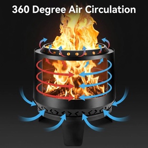 <b>Smokeless</b> Fire Pit Outdoor Wood Burning Double-Wall Steel Portable Bonfire Pit with Poker & Cover for Patio Camping Backyard - Product Image 2