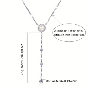 S925 כסף 0.5ct moissanite פנינה מים מתוקים פנינה שרשרת תליון יוקרה בסגנון קוריאני עיצוב פשוט עבור ללבוש מסיבה הכי טוב - Product Image 5